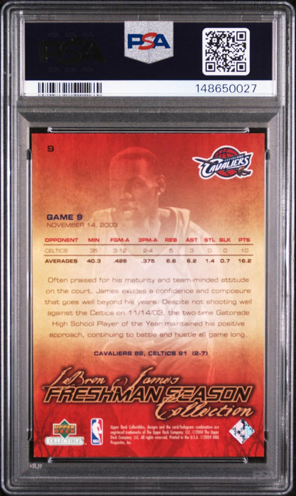 2003 UD COLLECTIBLES LeBRON JAMES FRESHMAN SEASON 9 LeBRON JAMES PSA 10