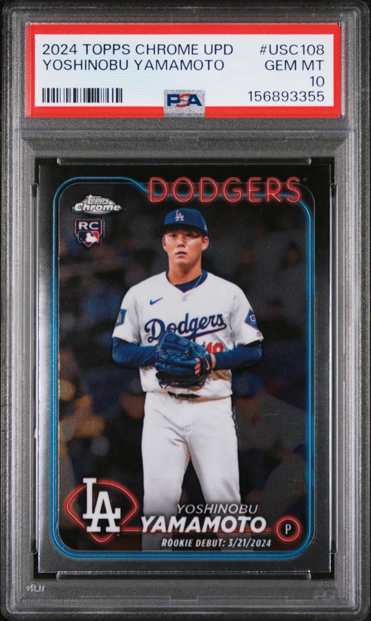 2024 TOPPS CHROME UPDATE USC108 YOSHINOBU YAMAMOTO ROOKIE PSA 10