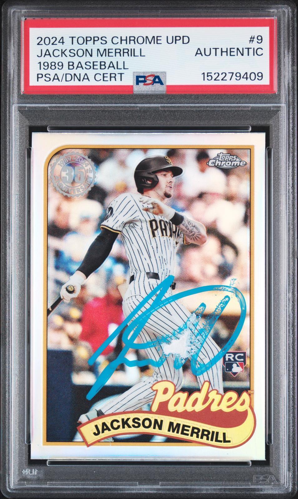 2024 Topps Chrome Update 1989 Topps Baseball 9 Rookie Jackson Merrill PSA Authentic
