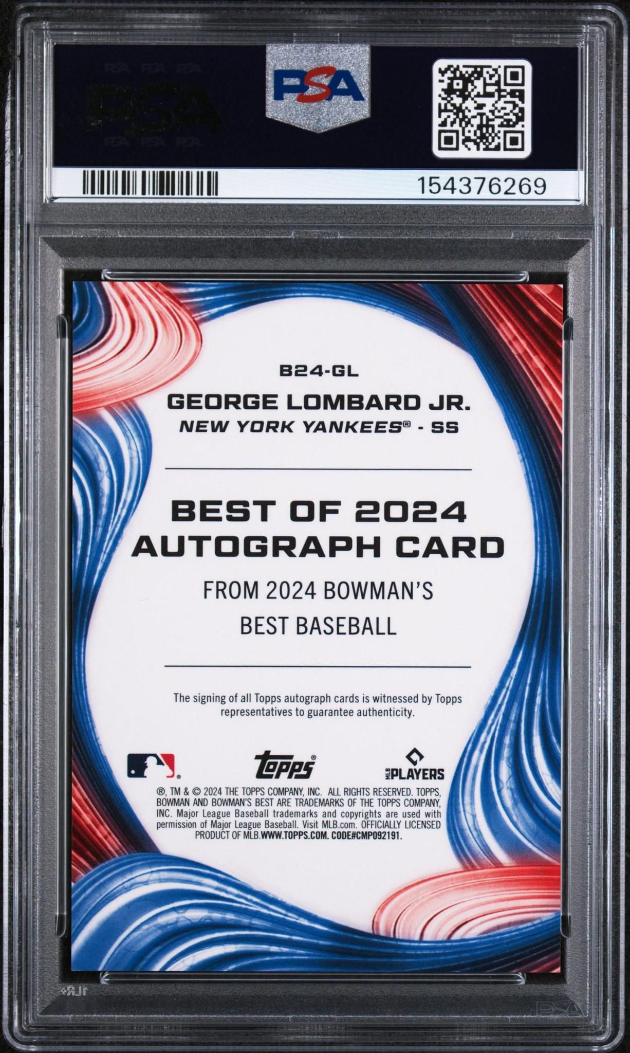 2024 Bowman's Best Best of 2024 Autographs B24-GL George Lombard Jr. PSA 10