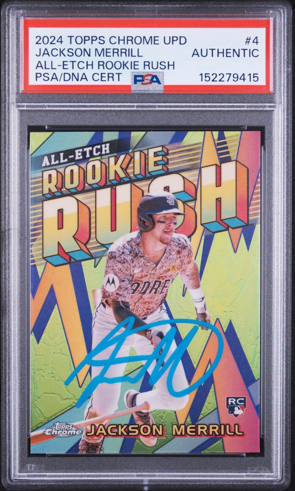 2024 Topps Chrome Update Chrome All-Etch Rookie Rush Jackson Merrill PSA Authentic Auto