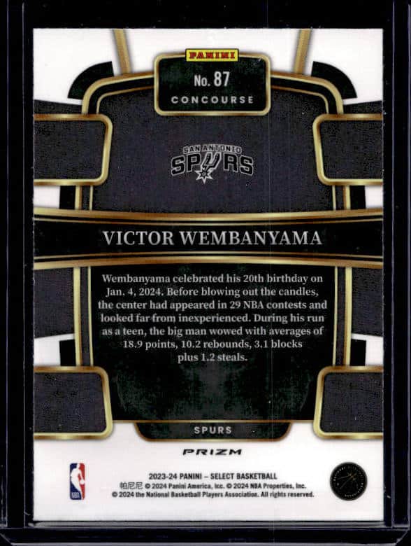 2023/24 Panini Select Victor Wembanyama #87 Rookie Silver