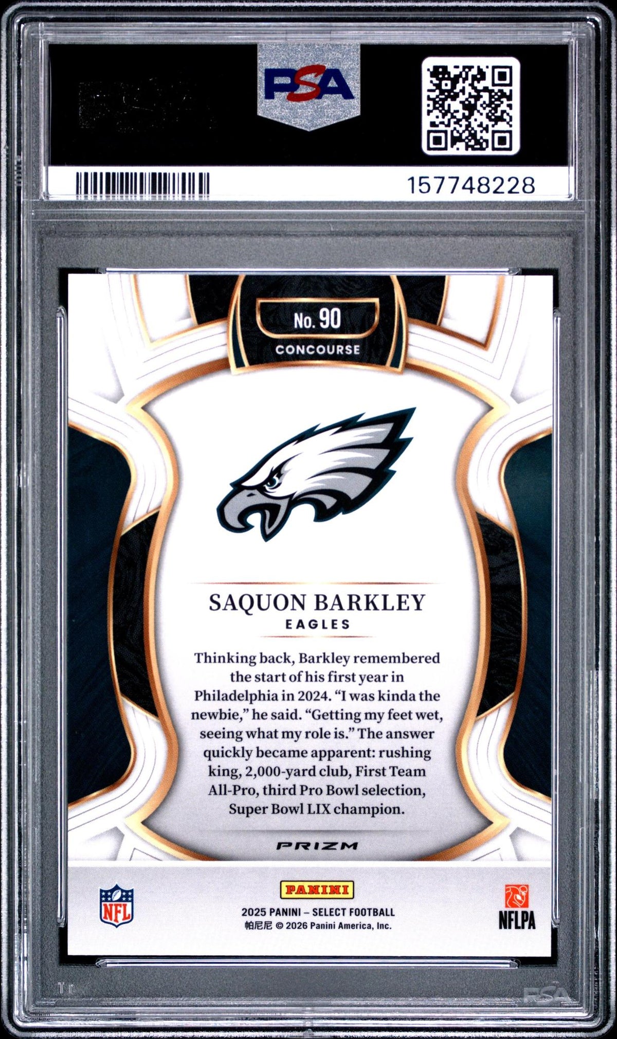 2025 PANINI SELECT 90 SAQUON BARKLEY ZEBRA SHOCK PSA 10