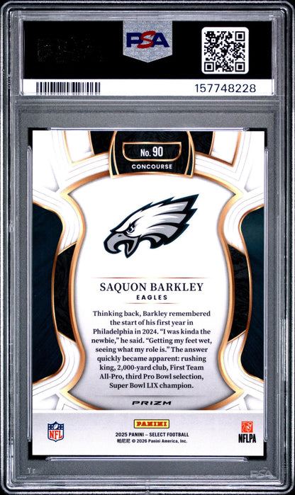 2025 PANINI SELECT 90 SAQUON BARKLEY ZEBRA SHOCK PSA 10