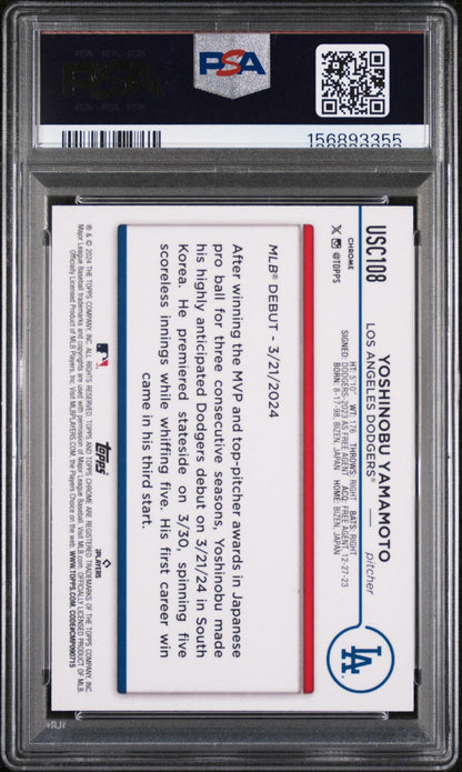 2024 TOPPS CHROME UPDATE USC108 YOSHINOBU YAMAMOTO ROOKIE PSA 10