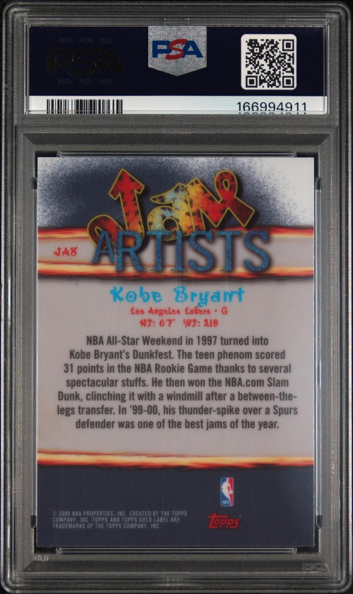 2000 TOPPS GOLD LABEL JAM ARTISTS JA8 KOBE BRYANT PSA 10
