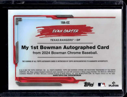 2024 Bowman Chrome Evan Carter #1BA-EC Rookie Autograph /99