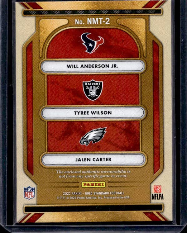 2023 Panini Gold Standard Will Anderson Jr./Tyree Wilson/Jalen Carter #NMT-2 Rookie Patch /99
