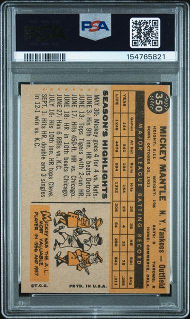 1960 TOPPS #350 MICKEY MANTLE PSA 5