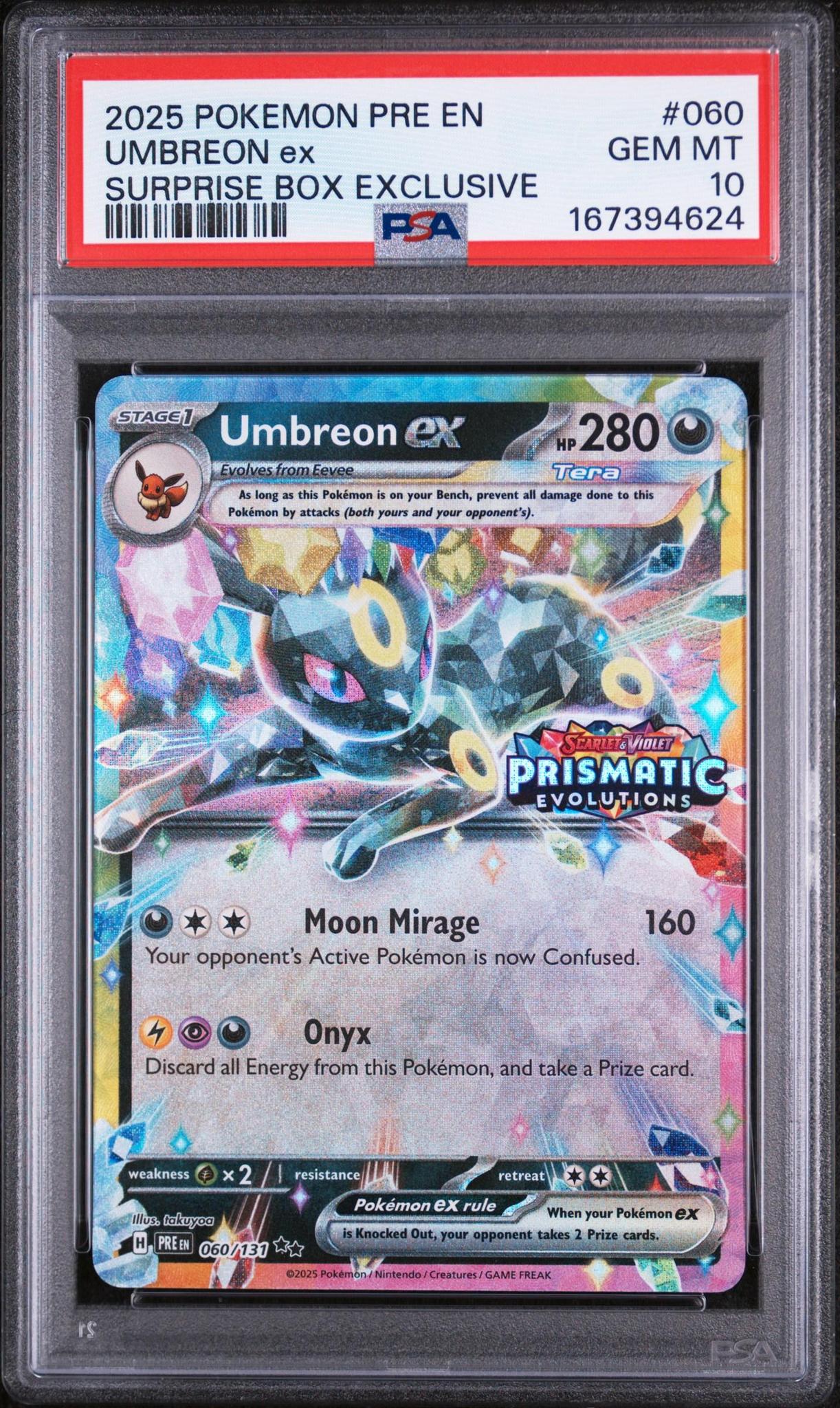 2025 POKEMON PRE EN-PRISMATIC EVOLUTIONS 060 UMBREON EX SURPRISE BOX EXCLUSIVE PSA 10