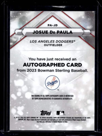 2023 Bowman Sterling Josue De Paula #PA-JD Autograph