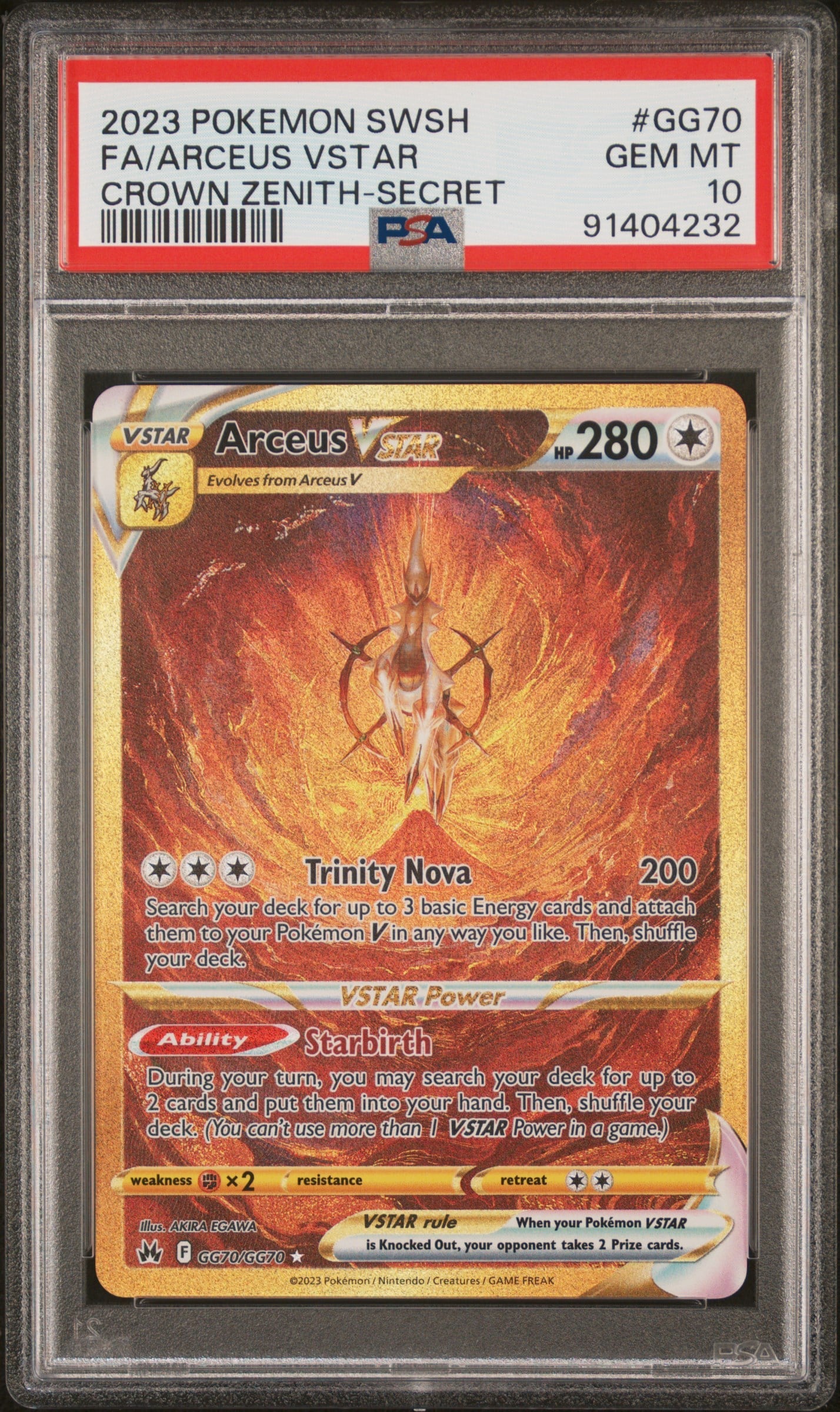 2023 Pokémon Crown Zenith Arceus Vstar GG70/GG70 Secret Art Rare PSA 10