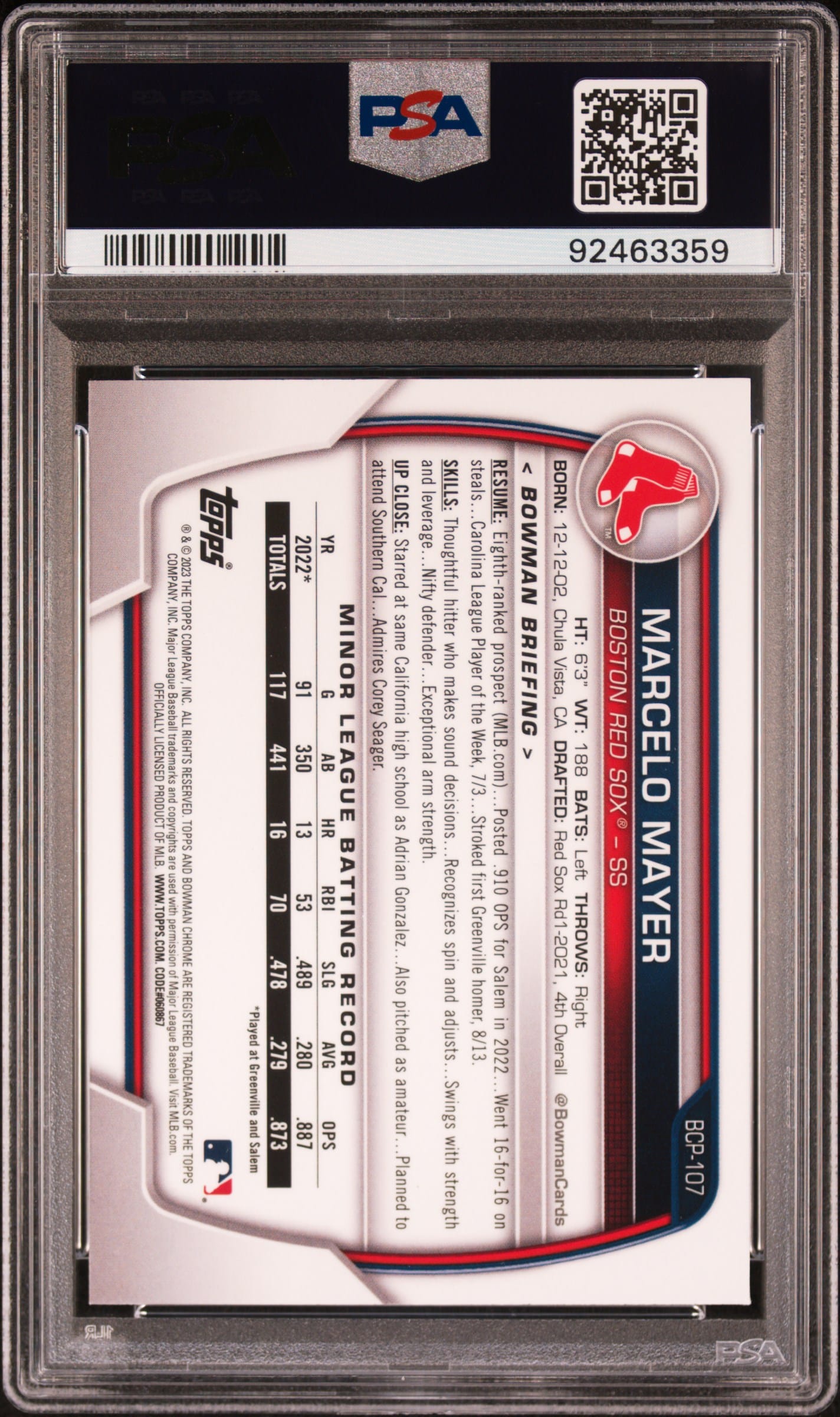 2023 Bowman Chrome Mega Marcelo Mayer #107 Chrome PSA 10