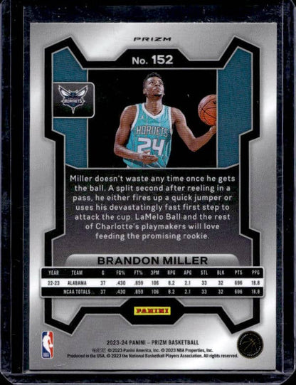 2023/24 Panini Prizm Brandon Miller #152 Rookie Cracked Ice