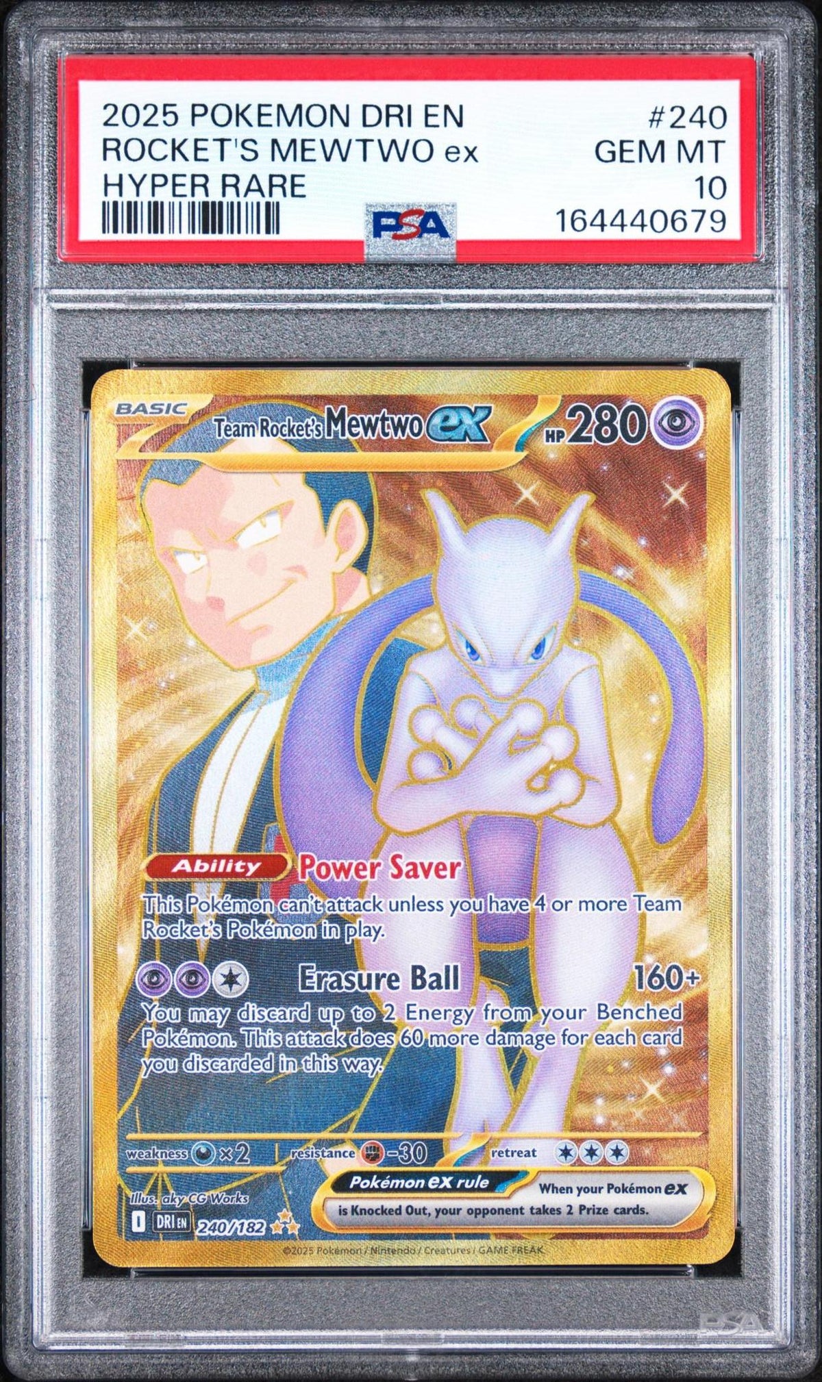 2025 POKEMON DRI EN-DESTINED RIVALS 240 TEAM ROCKET'S MEWTWO EX HYPER RARE PSA 10
