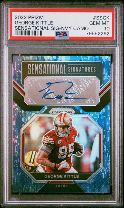 2022 PANINI PRIZM SENSATIONAL SIGNATURES SSGK GEORGE KITTLE NAVY CAMO PSA 10