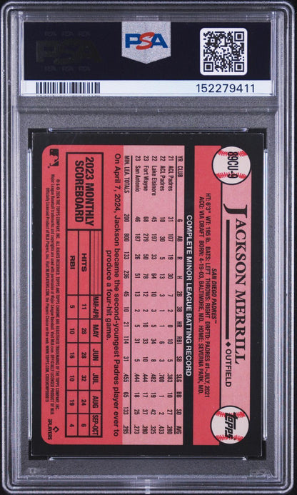 2024 Topps Chrome Update 1989 Topps Baseball 9 Jackson Merrill Rookie PSA Authentic