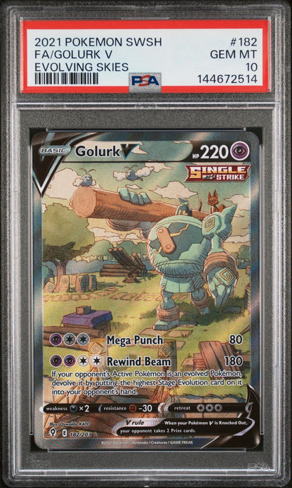 2021 Pokemon SWSH Full Art Golurk V #182 Evolving Skies PSA 10
