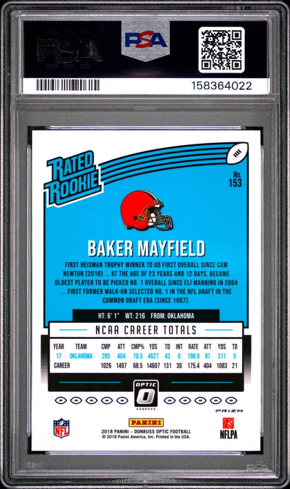 2018 PANINI DONRUSS OPTIC 153 BAKER MAYFIELD HOLO PSA 10