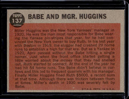 1962 Topps Babe Ruth Special #137 Babe Ruth / Miller Huggins