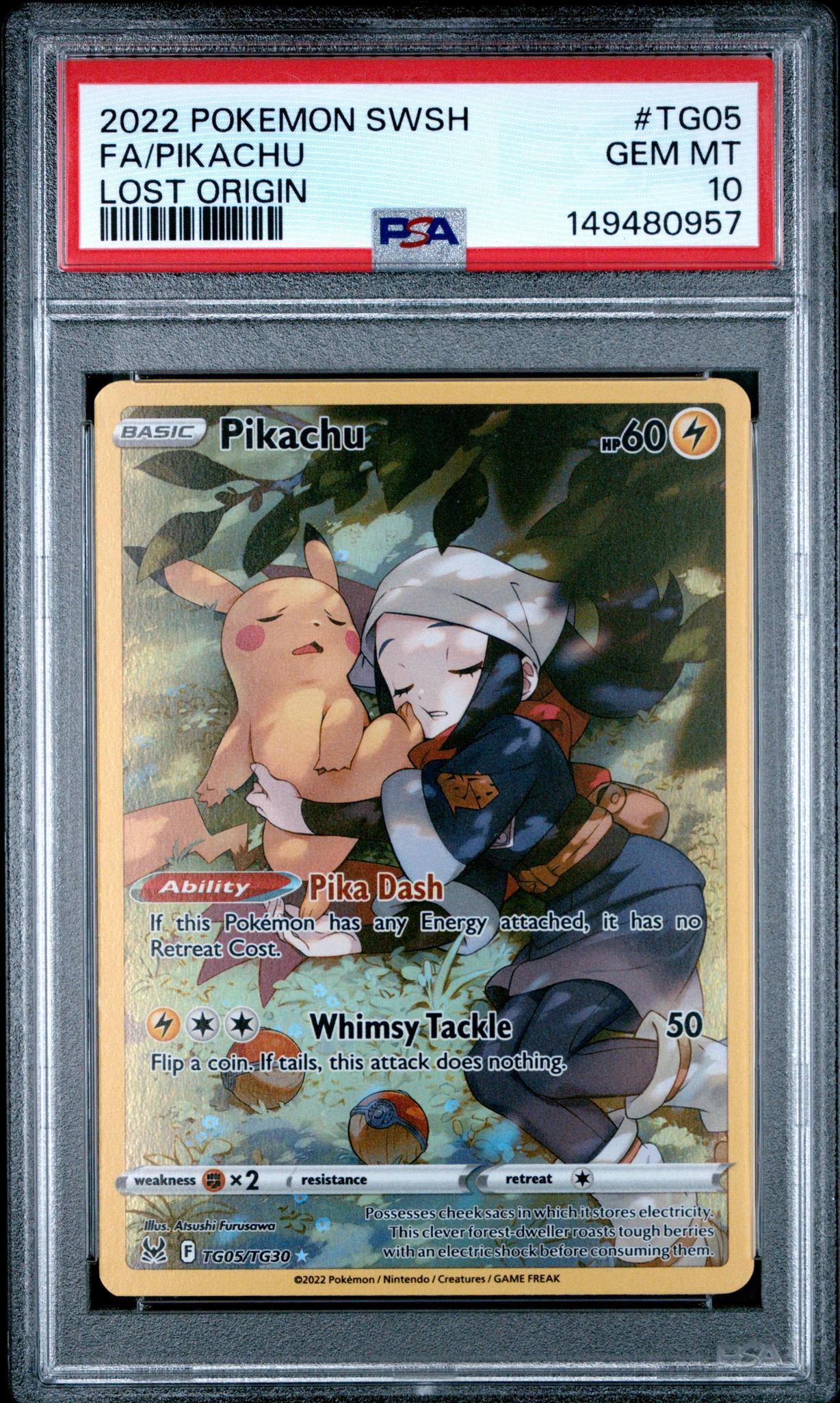 2022 POKEMON SWORD & SHIELD LOST ORIGIN TG05 FULL ART/PIKACHU PSA 10
