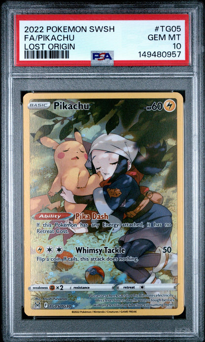 2022 POKEMON SWORD & SHIELD LOST ORIGIN TG05 FULL ART/PIKACHU PSA 10
