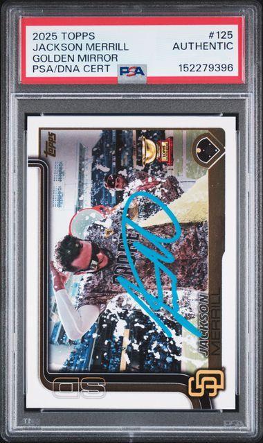 2025 TOPPS #125 JACKSON MERRILL GOLDEN MIRROR PSA AUTO AUTHENTIC