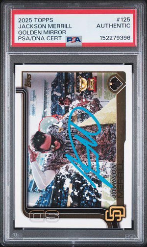 2025 TOPPS #125 JACKSON MERRILL GOLDEN MIRROR PSA AUTO AUTHENTIC
