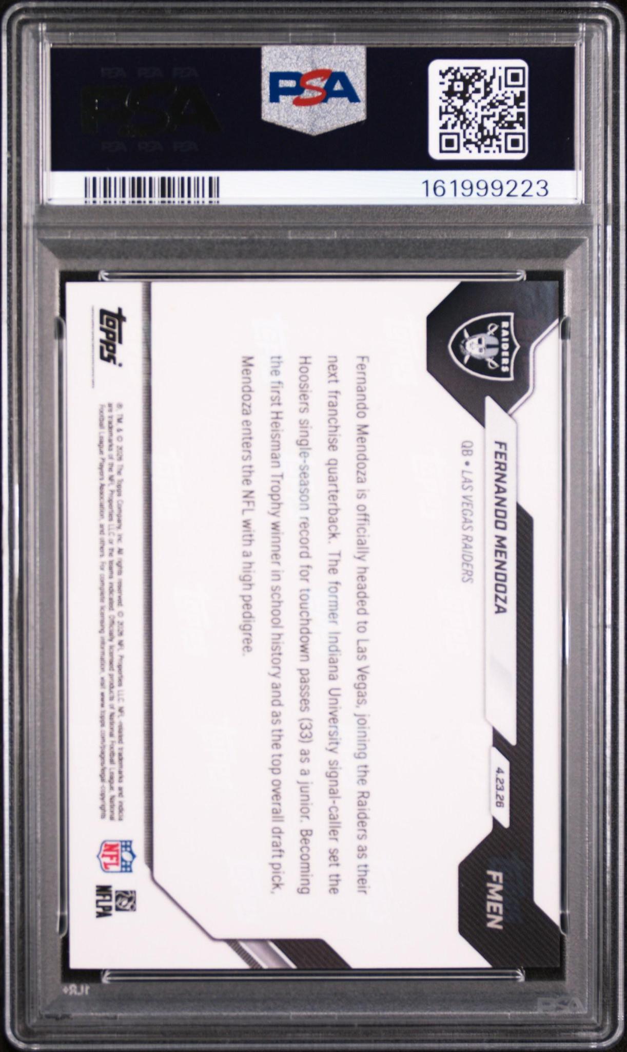 2026 TOPPS NOW FMEN : FERNANDO MENDOZA PSA 10