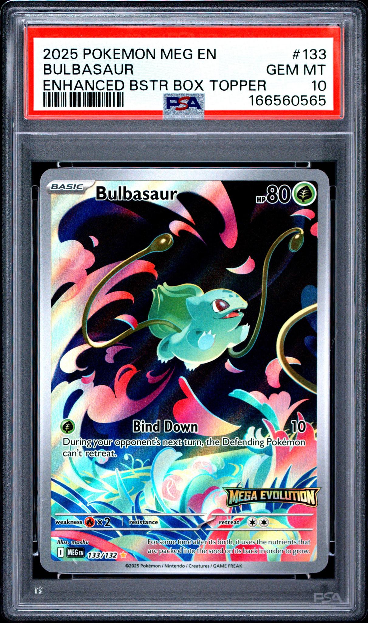 2025 POKEMON MEG EN-MEGA EVOLUTION 133 BULBASAUR ENHANCED BOOSTER BOX TOPPER PSA 10