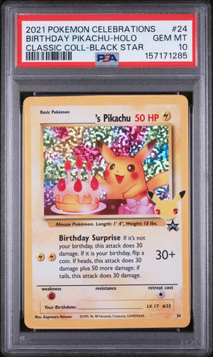 2021 Pokemon Celebrations Classic Collection 24 Birthday Pikachu-holo PSA 100