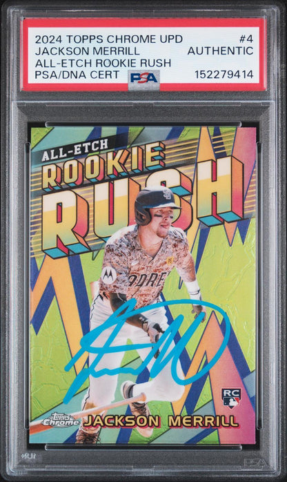 2024 Topps Chrome Update Chrome All-Etch Rookie Rush #4: Jackson Merrill PSA Authentic