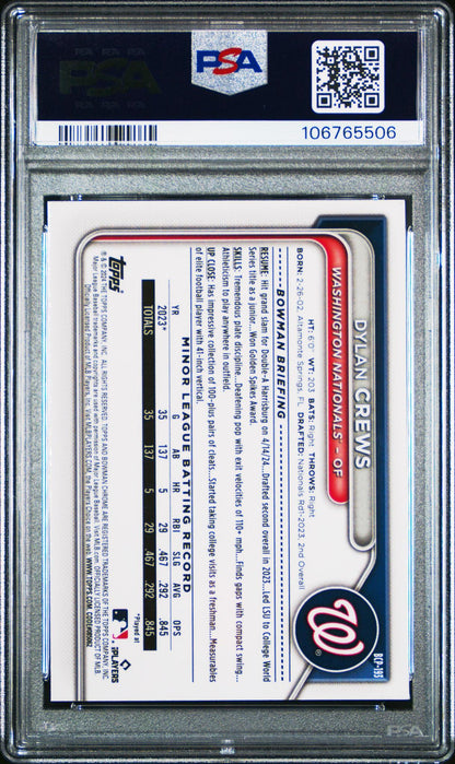 2024 Bowman Chrome Prospects #BCP193 Dylan Crews Prospects-Fuchsia Shimmer PSA 10 #/125