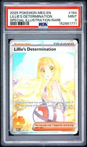 2025 POKEMON MEG EN-MEGA EVOLUTION #184 LILLIE'S DETERMINATION SPECIAL ILLUSTRATION RARE PSA 9