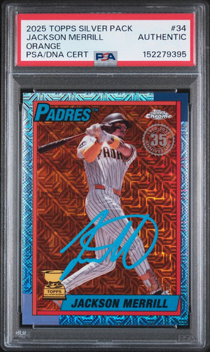 2025 Topps Silver Pack 1990 Chrome Promo #34 Jackson Merrill Orange PSA Authentic