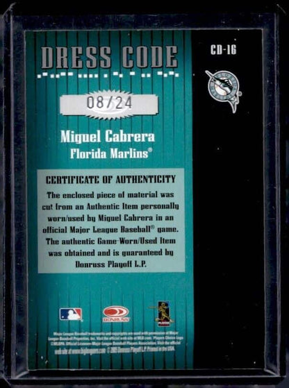 2005 Donruss Classics Miguel Cabrera #CD-16 Patch /24