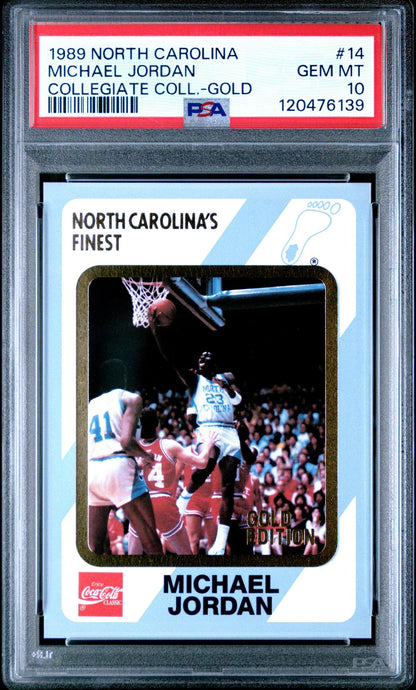 1989 COLLEGIATE COLLECTION NORTH CAROLINA 14 MICHAEL JORDAN GOLD PSA 10