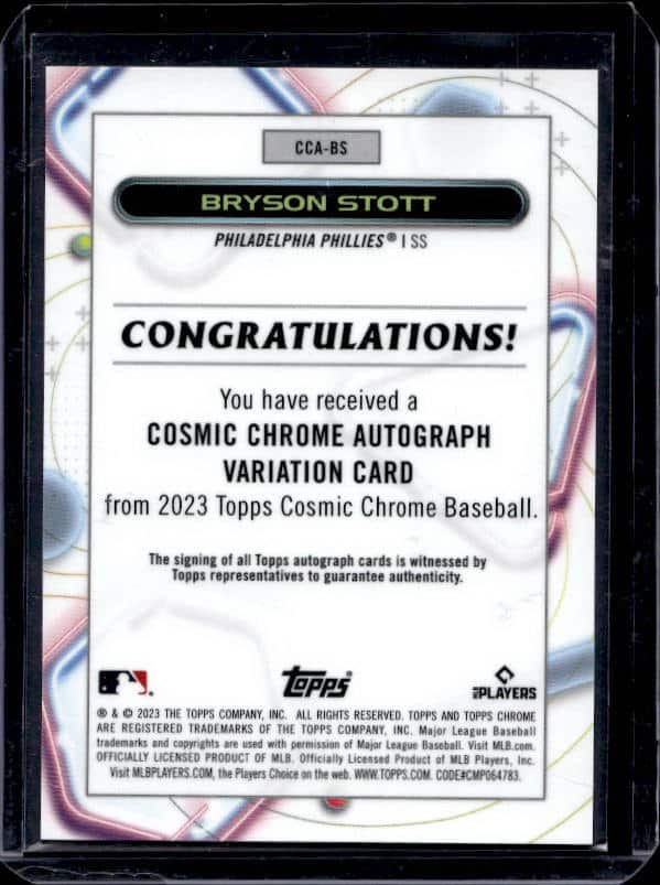 2023 Topps Cosmic Chrome Bryson Stott #CCA-BS Autograph