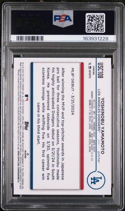 2024 TOPPS CHROME UPDATE #USC108 YOSHINOBU YAMAMOTO PSA 10