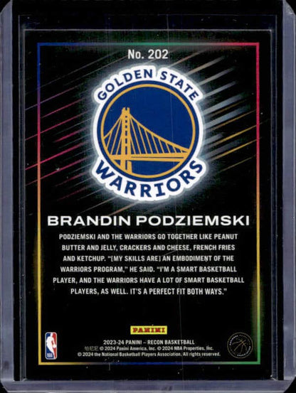 2023/24 Panini Recon Brandin Podziemski #202 Rookie Orange Holo FOTL /12