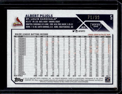 2023 Topps Albert Pujols #5 Stats /99