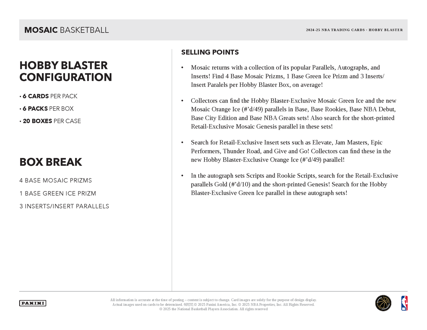2024/25 Panini Mosaic Basketball Hobby Blaster Box