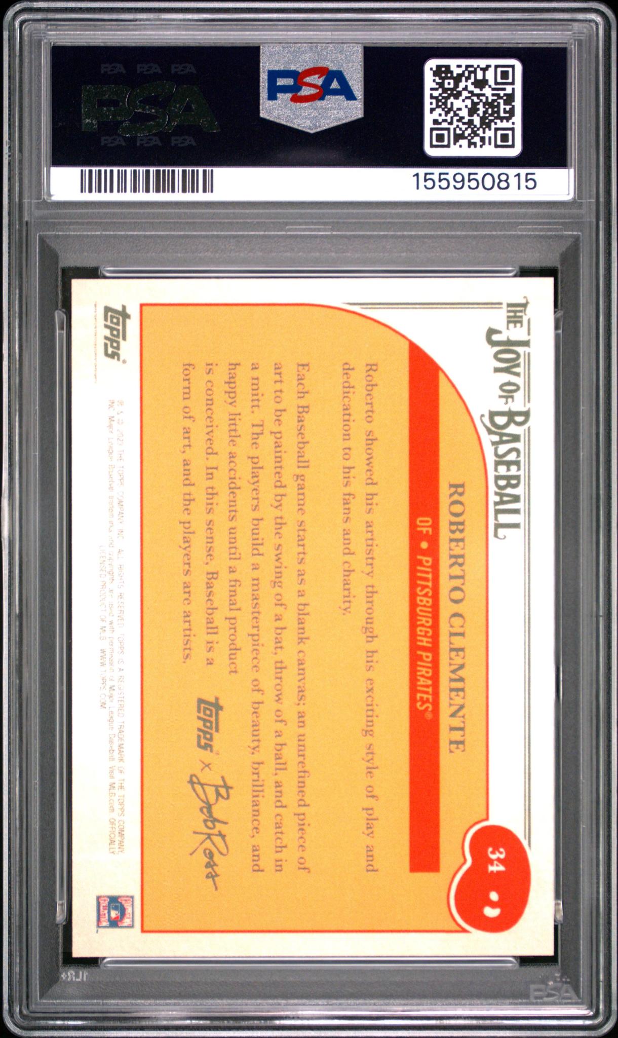 2023 TOPPS X BOB ROSS THE JOY OF BASEBALL 34 ROBERTO CLEMENTE PSA 10