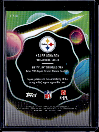2025 Topps Chrome Cosmic #FFS-KJ Kaleb Johnson First Flight Signatures Orange Galactic Refractor #/25
