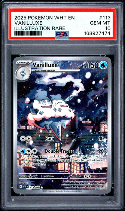 2025 POKEMON WHT EN-WHITE FLARE 113 VANILLUXE ILLUSTRATION RARE PSA 10