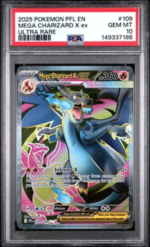 2025 POKEMON PFL EN-PHANTASMAL FLAMES 109 MEGA CHARIZARD X EX ULTRA RARE PSA 10