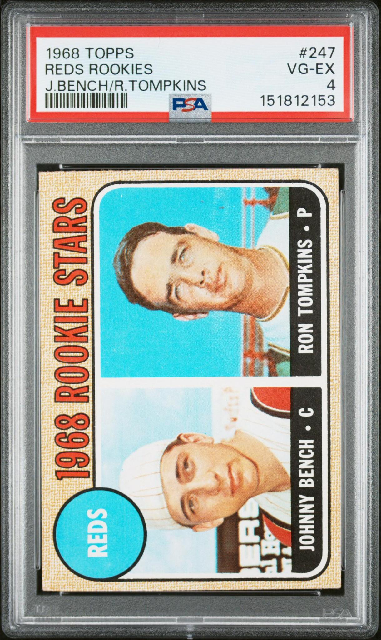 1968 TOPPS 247 REDS ROOKIES JOHNNY BENCH/RON TOMPKINS PSA 4