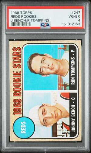 1968 TOPPS 247 REDS ROOKIES JOHNNY BENCH/RON TOMPKINS PSA 4