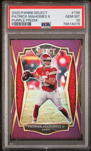 2020 Panini Select Patrick Mahomes II #130 Purple Prizm /75 PSA 10
