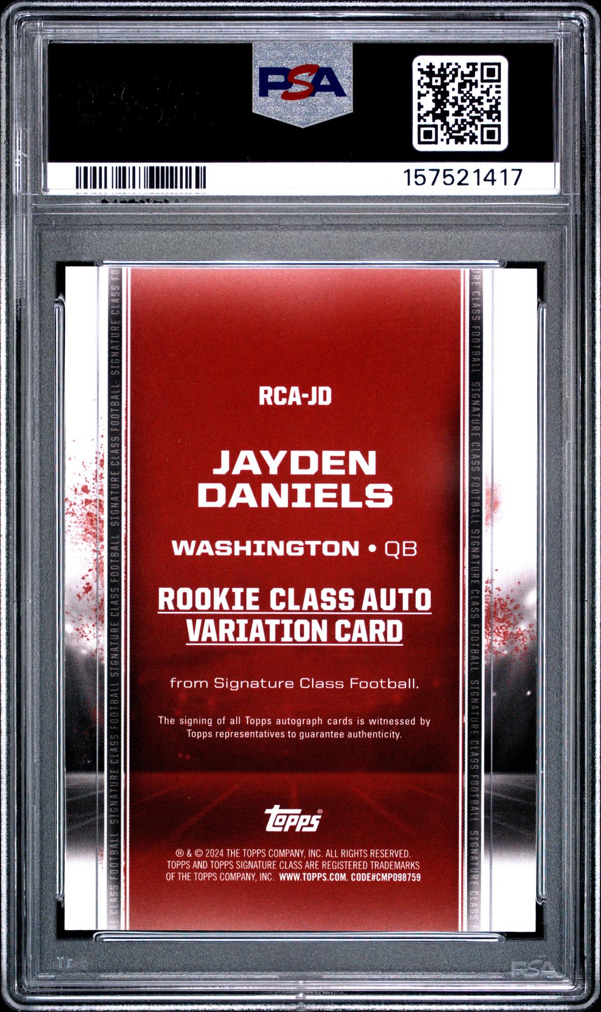 2024 TOPPS SIGNATURE CLASS ROOKIE CLASS AUTOGRAPH VARIATION RCAJD JAYDEN DANIELS PSA 10